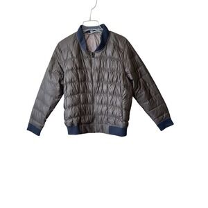 Athleta Goose Down‎ Quilted Bomber Jacket XL Gray Lightweight Puffer Coat Travel